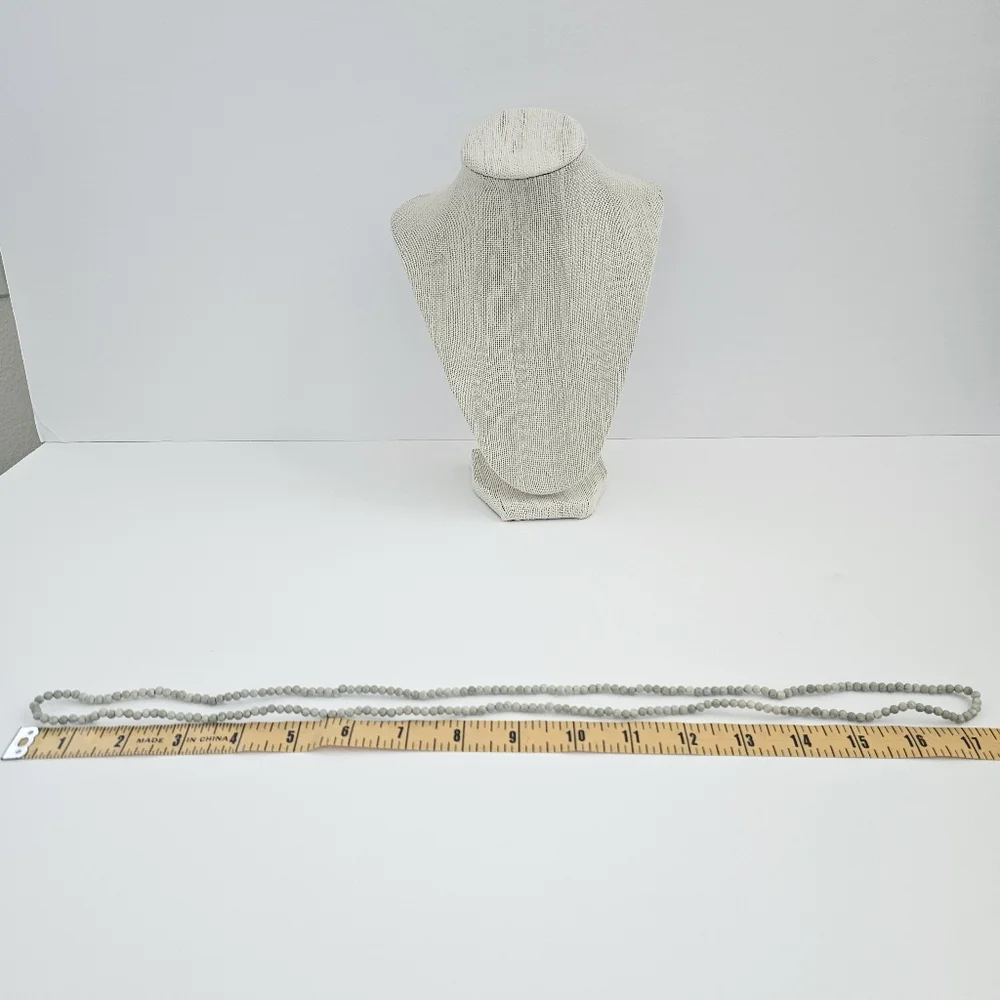 Natural Grey Stone Matte Beaded Rope Necklace - Picture 5 of 6